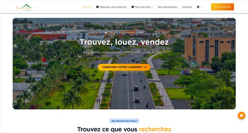 Page d'accueil du site BeninHome