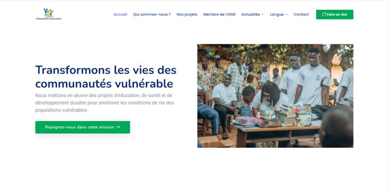 Page d'accueil du site de l'ONG CSA