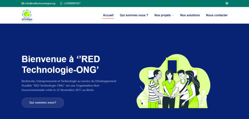 Page d'accueil du site de l'ONG RED Technologie