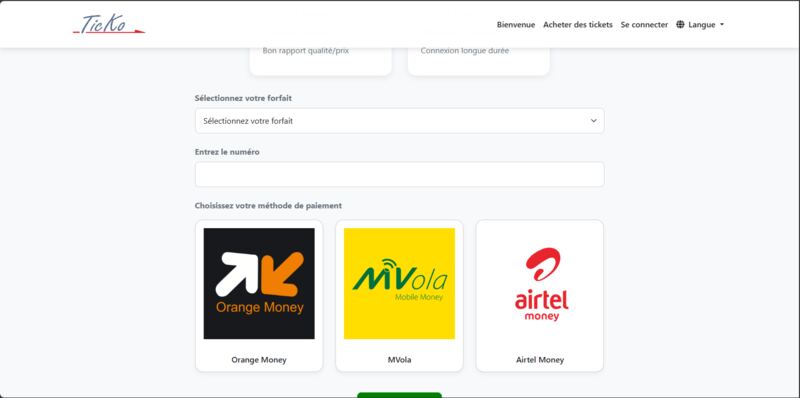 Page de paiement Mobile Money de TICKOCYBER